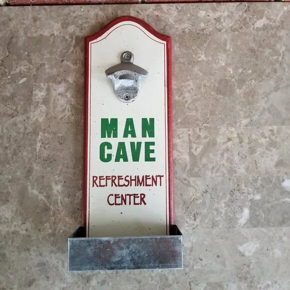 'Man Cave Refreshment Center' Bottle Opener/Cap Catcher Wall Sign Panel - Picture 10 of 12